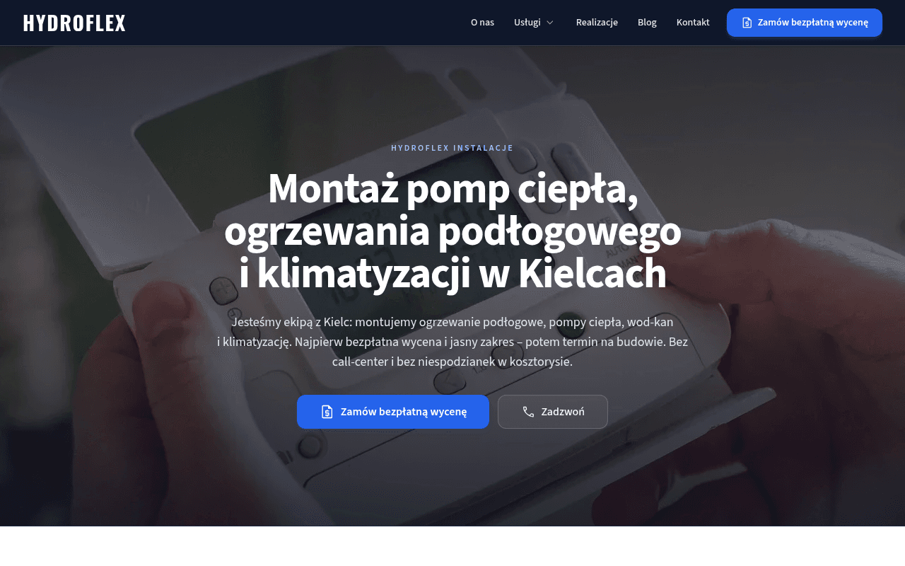 Hydroflex, widok strony na komputerze