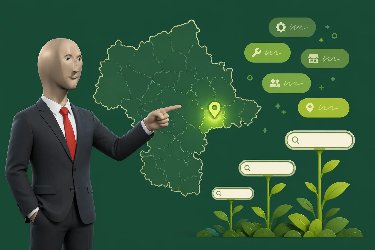 Ludzik przy mapie Mazowsza ze znacznikiem Siedlec - lokalne frazy, nie klon miasta.