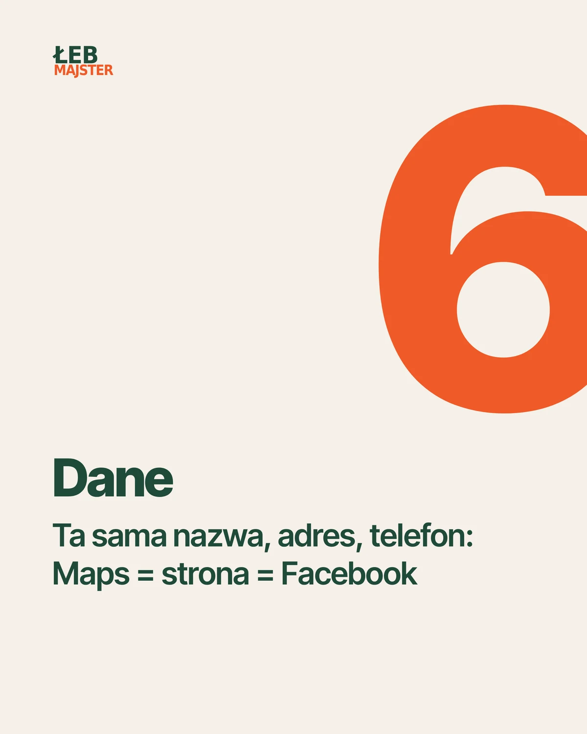 Punkt 6: ta sama nazwa, adres i telefon w Mapach Google, na stronie i na Facebooku